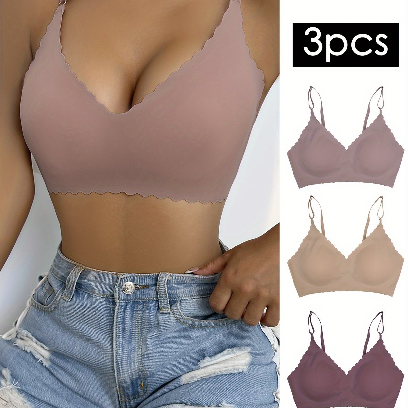 Set of 3 Seamless Wireless Bralettes for Women Breathable Comfortable Lingerie