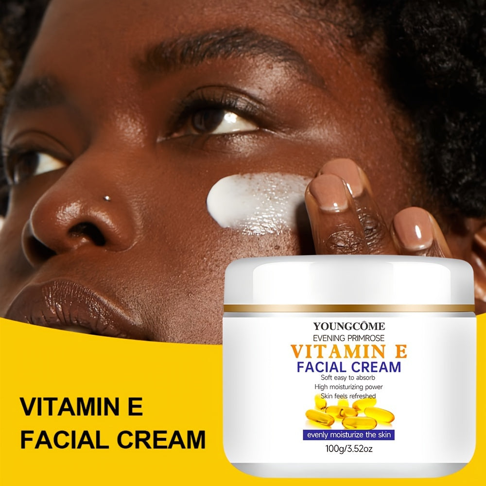 YOUNGCOME Vitamin E va Kollagen Yuz Kremi - Barcha Teri Turlari Uchun Namlantiruvchi Kremlar. Quruqlikni tinchlantiradi, teri rangini tenglashtiradi va Gialuron Kislota va Retinolni o'z ichiga oladi. Erkaklar uchun gippoallergen.