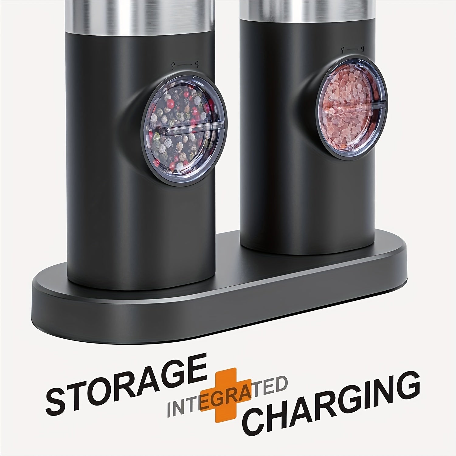 Set of 2 Stainless Steel Electric Salt and Pepper Grinders with Rechargeable Base