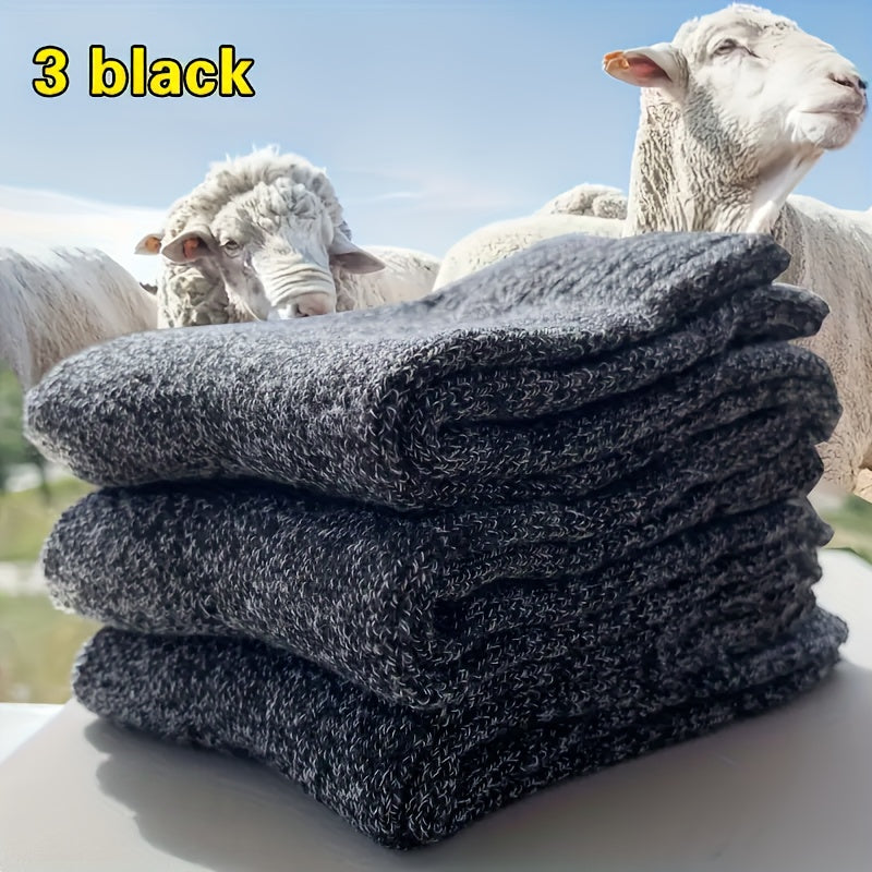 Men's Winter Socks Set 3 Pairs Thick Towel Material Mid-Calf Warm Snow Boot Sizes 39-44