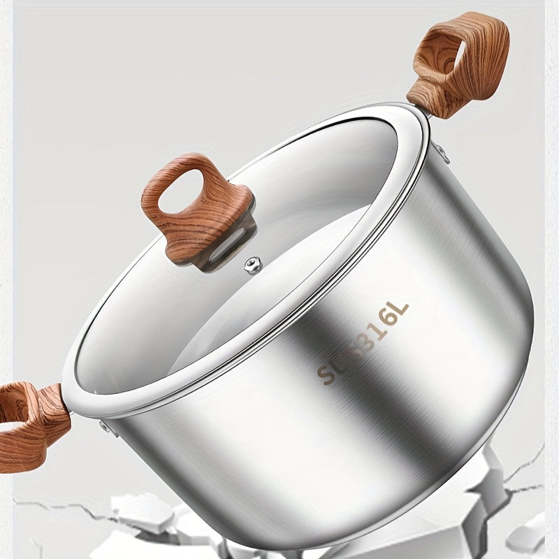 Stainless Steel Soup Pot 8Qt with Glass Lid Thick Bottom Reheating Stews