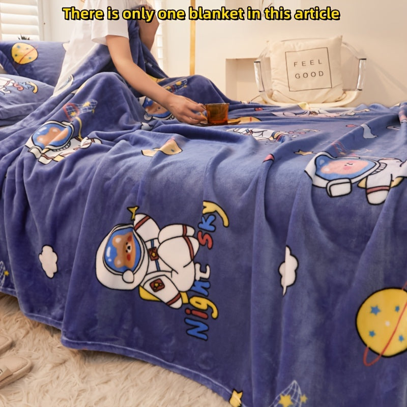 Cozy Flannel Blanket with Cartoon Print for Couch Bed Travel and Camping