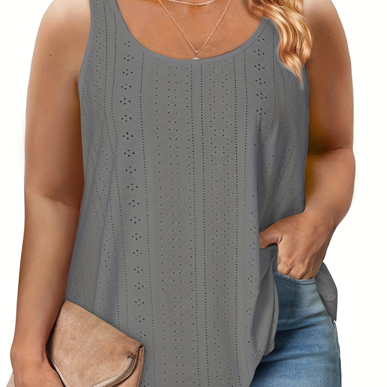 Women's Plus Size Tank Top Sleeveless Curved Hem Casual Summer