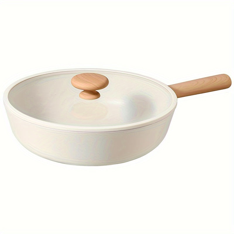 Высококачественная антипригарная алюминиевая сковорода с стеклянной крышкой - долговечная, безопасная для посудомоечной машины, совместима с плитой, легкое освобождение пищи, равномерное распределение тепла, идеальна для домашней и ресторанной готовки.