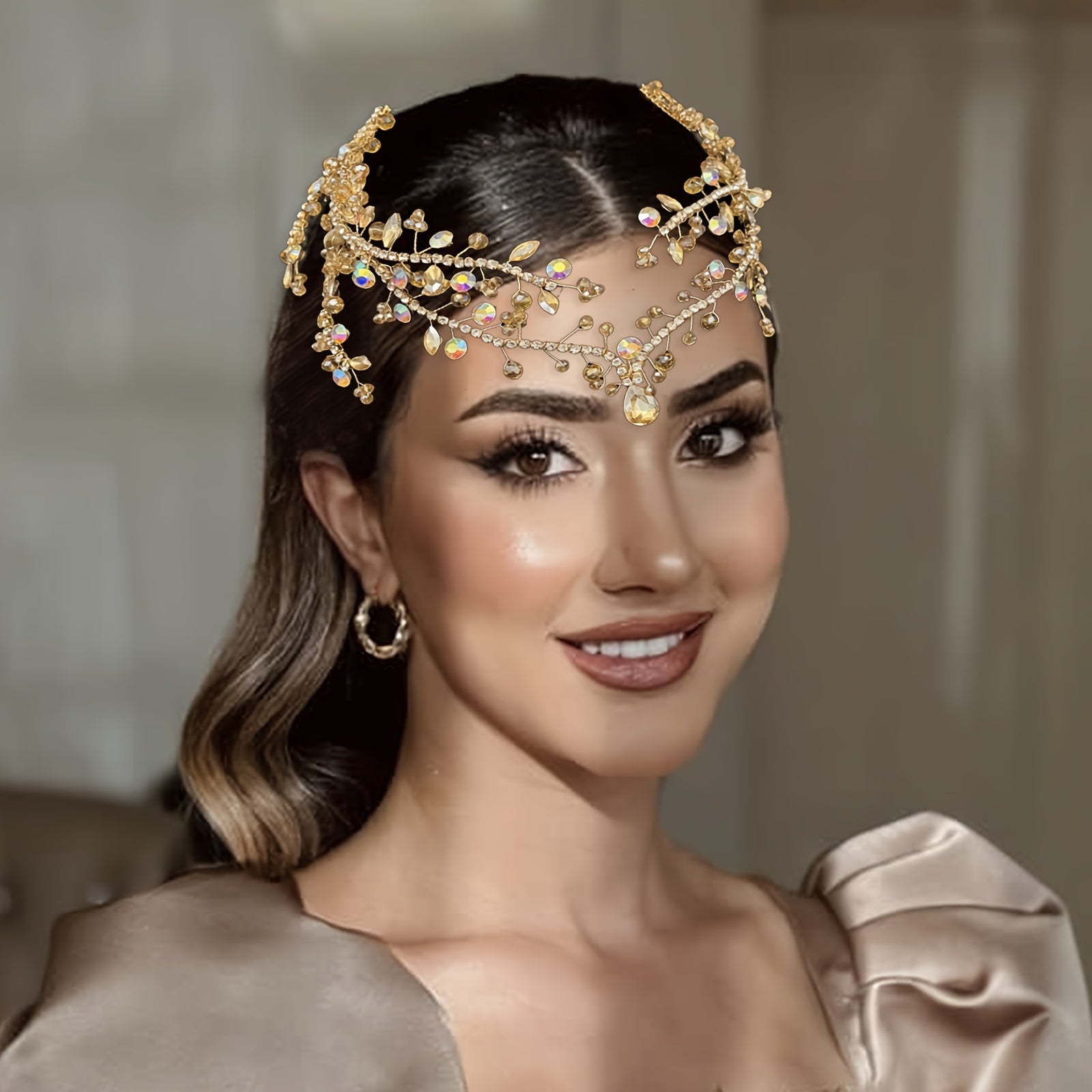 Double-Headed Hair Comb Pendant with Champagne Rhinestones Jewelry Accessory