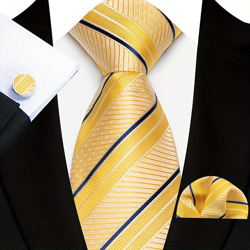 Мужская мода, полосатые галстуки, запонки, носовые платки, набор для подарка