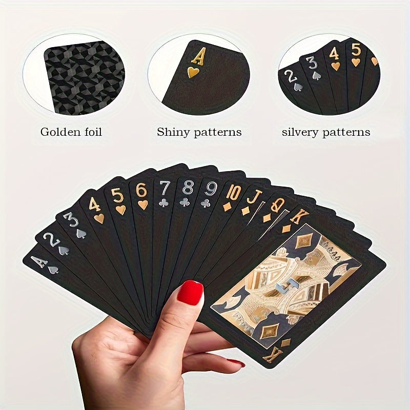 Waterproof Plastic Poker Deck for Tabletop Games Black and Gold Foil