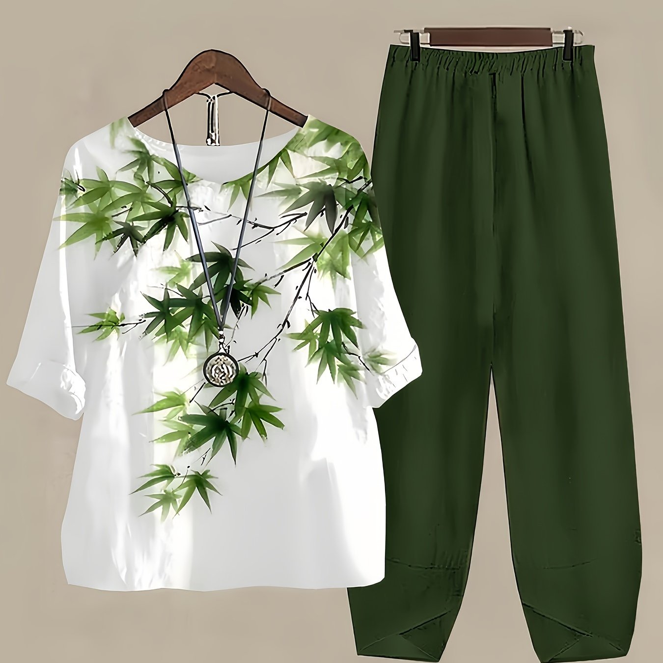 Conjunto de dos piezas de bambú para mujer, casual, camiseta de manga corta y pantalones ajustados