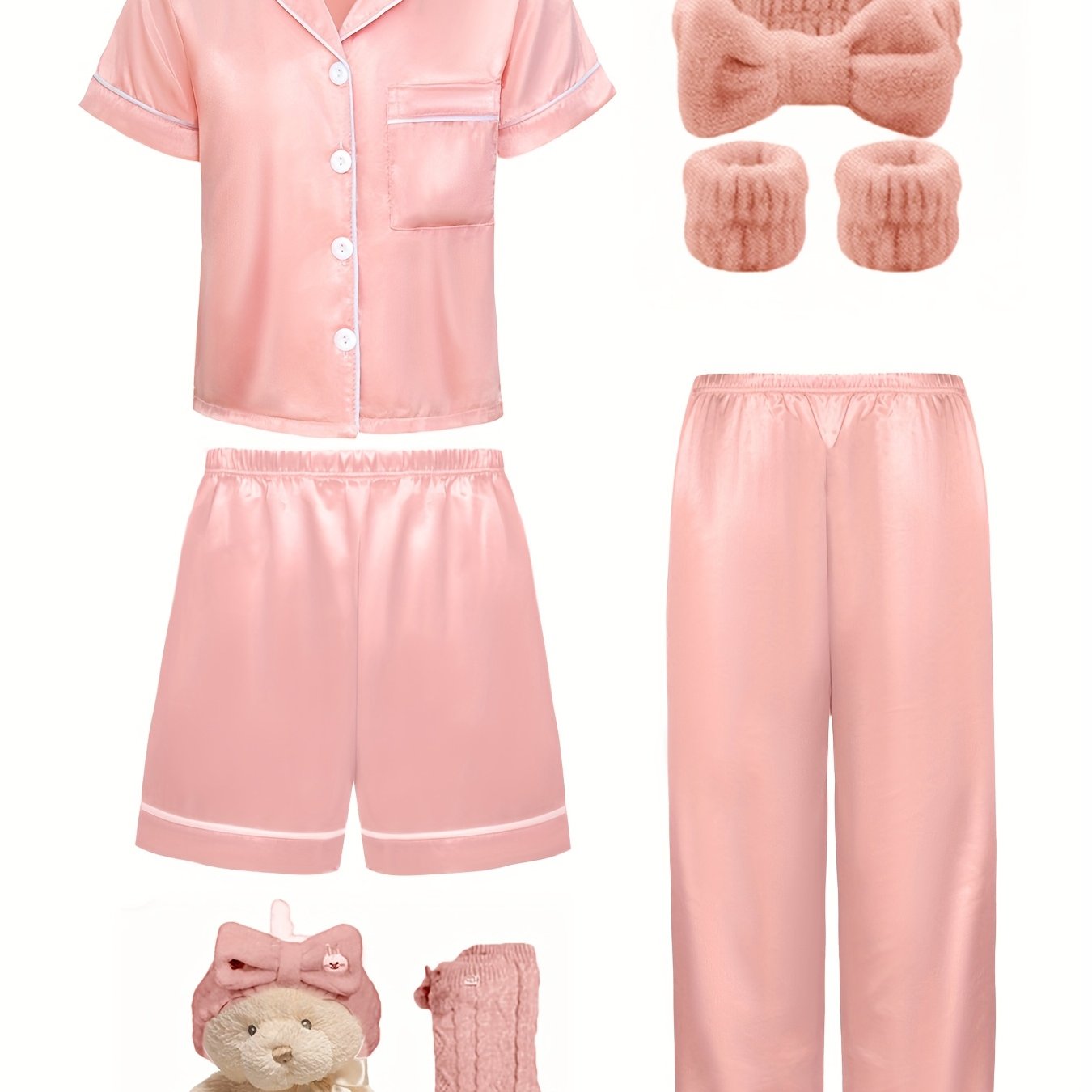 Детский огнеупорный пижамный комплект с бежевым коротким рукавом с воротником кардиганом и подходящими шортами или брюками для весны и осени