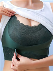 Wireless Lace Bra with Front Buckle and Chest Pad for Sexy Gather