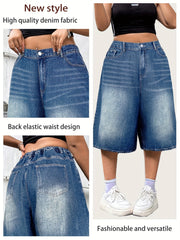 Шорты из денима больших размеров свободного кроя, выстиранные джинсы, эластичный пояс, летние повседневные