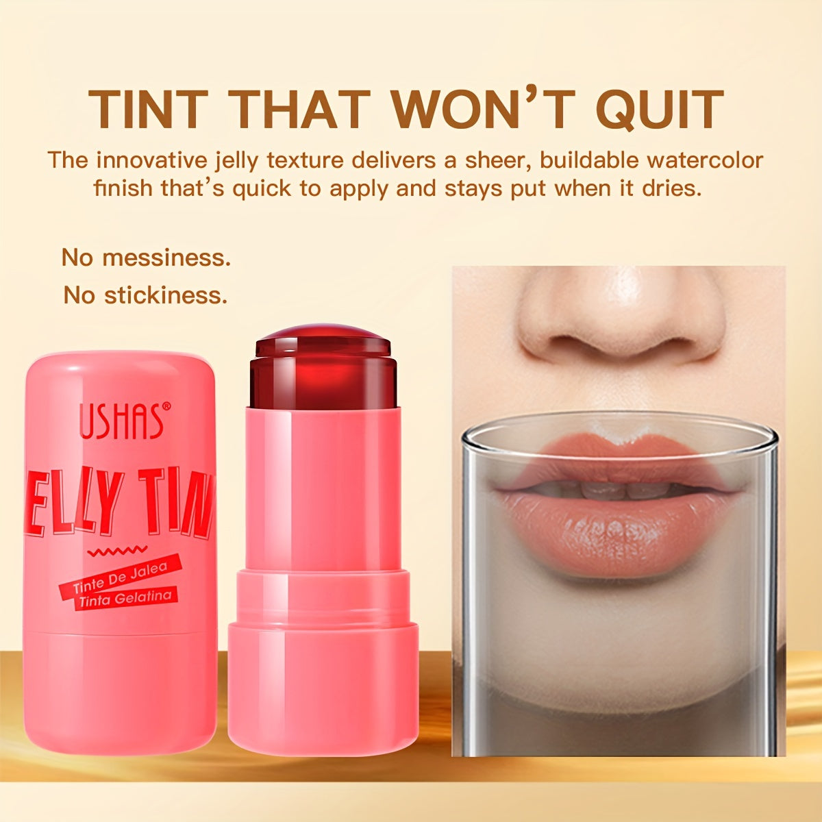 3-in-1 Suv o'tkazmaydigan Blush Stick Tabiiy pushti uchun lablar, ko'zlar va yonoqlarga