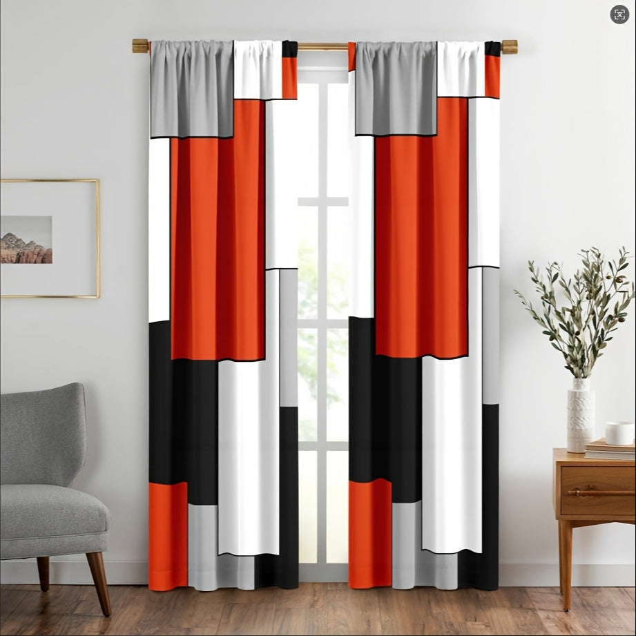 Set of 2 Plaid Pattern Curtains for Bedroom and Living Room Window Drapes