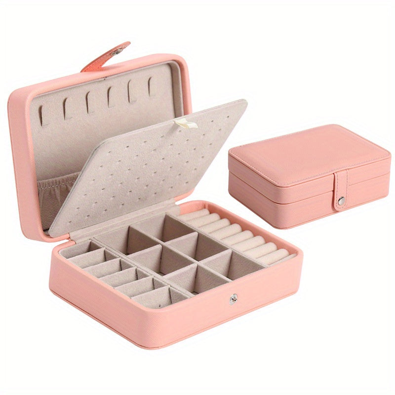 Leather Jewelry Box with Double Layers Mini Storage Case for Earrings Rings Necklaces
