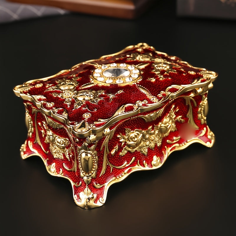 Красная эмалированная шкатулка для украшений с бархатным интерьером для серег, часов и аксессуаров