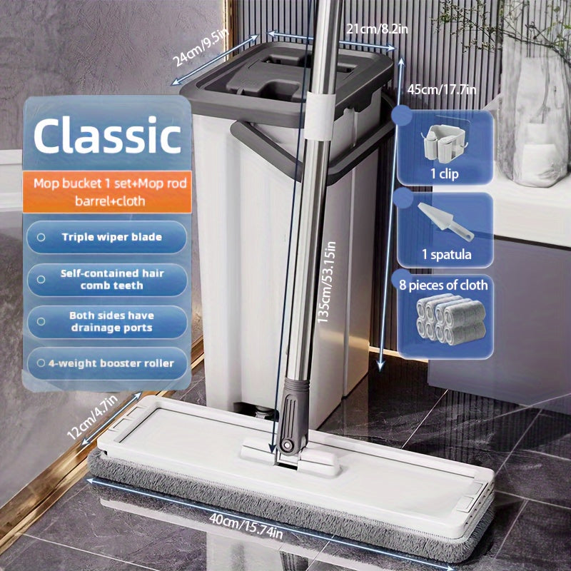 2-in-1 Wet and Dry Mop Set with Metal Handle and Water Bucket for Home Cleaning