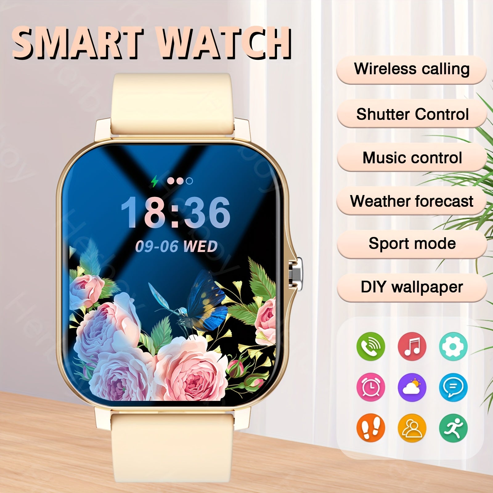 2025 Smart Watch with Wireless Calls SMS Notifications Fitness Tracker Pink Silicone Band Compatible with iPhone Android