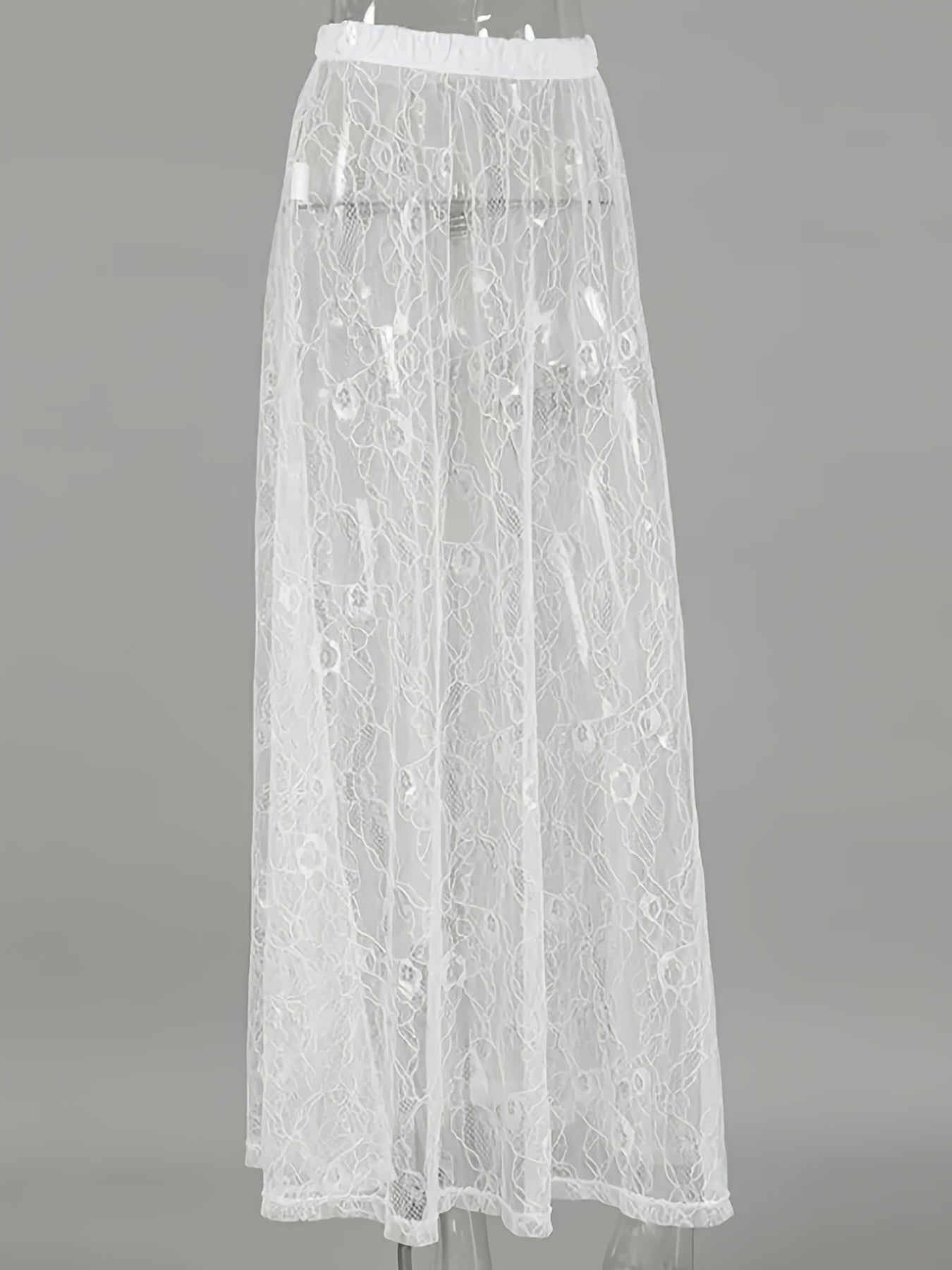 Women's Lace Culottes White Floral Asymmetrical Stretchy All-Season Pants