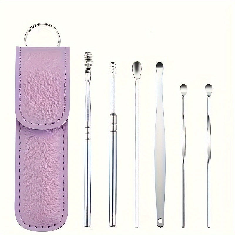 Ear Care Kit with 6 Stainless Steel Ear Spoons and Storage Case for Daily Cleaning