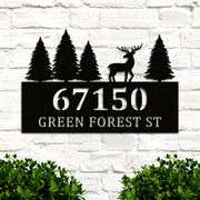 Metal House Number Sign with Forest and Deer Silhouette Waterproof Wall Art for Outdoor Entryway