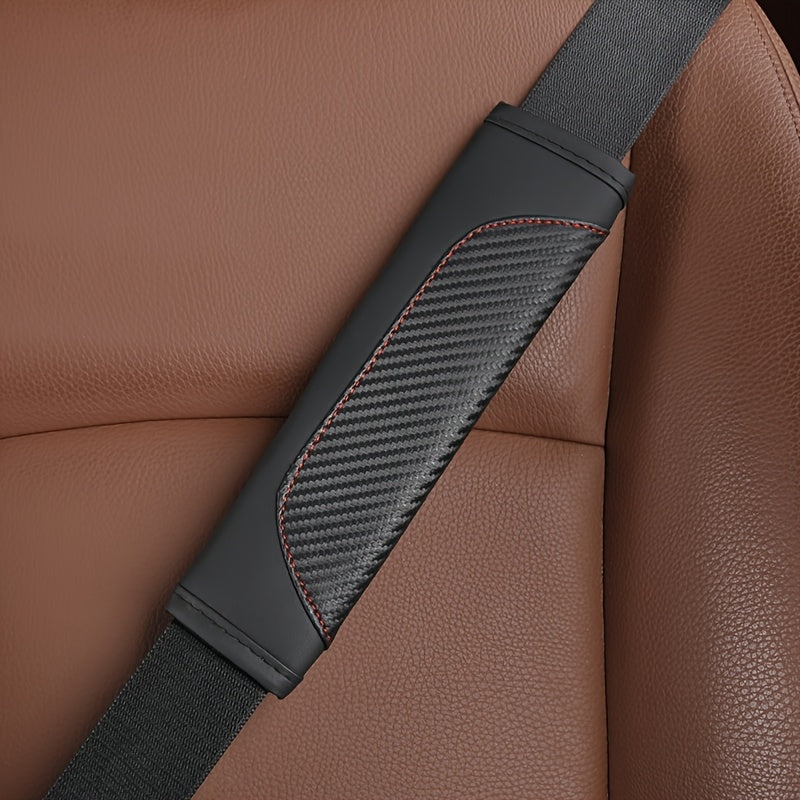Car Seat Belt Shoulder Pad PU Leather Carbon Fiber Style Comfortable Cover