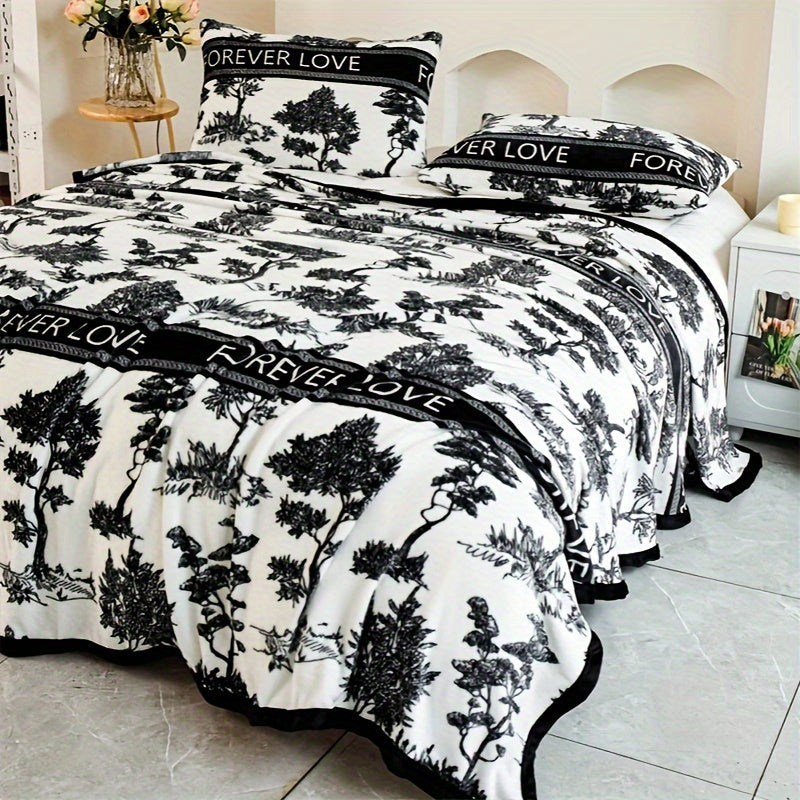 Vintage Floral Polyester Bed Blanket All-Season Flannel Fleece Throw