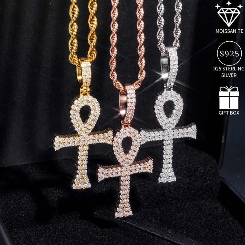 Silver Cross Pendant Necklace with Moissanite 2.5 Carats for Women and Party Wear