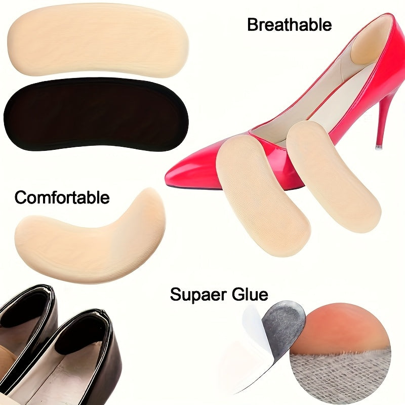 Unisex Non-Slip Shoe Heel Pads Cushioned Anti-Blister Inserts Beige Black