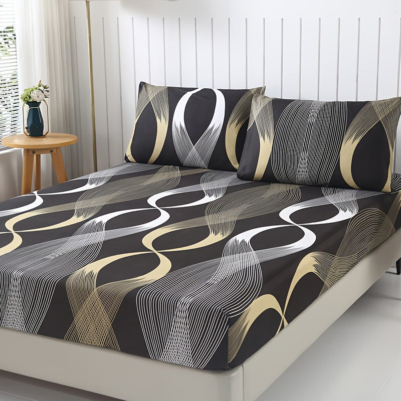 Yog'li yotoq to'shagi to'plami, gullli geometrik dizayn bilan, 3 ta qism, yotoqxona yoki mehmonxona uchun