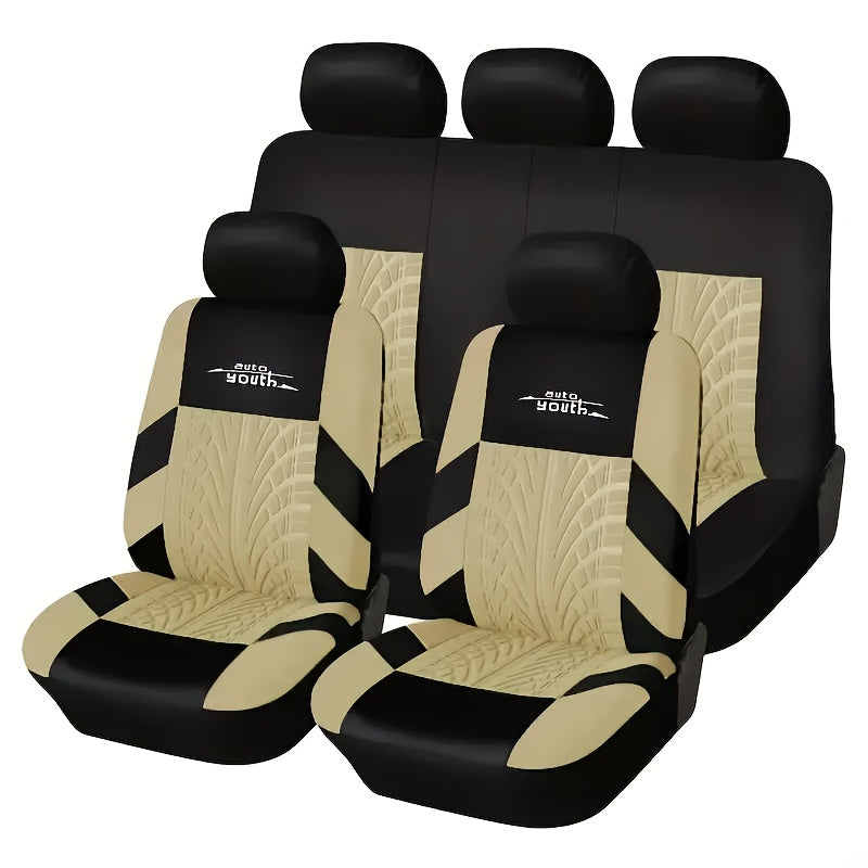Durable Polyester Car Seat Covers for 5-Seater Vehicles with Red/Black or Blue/Black Patterns