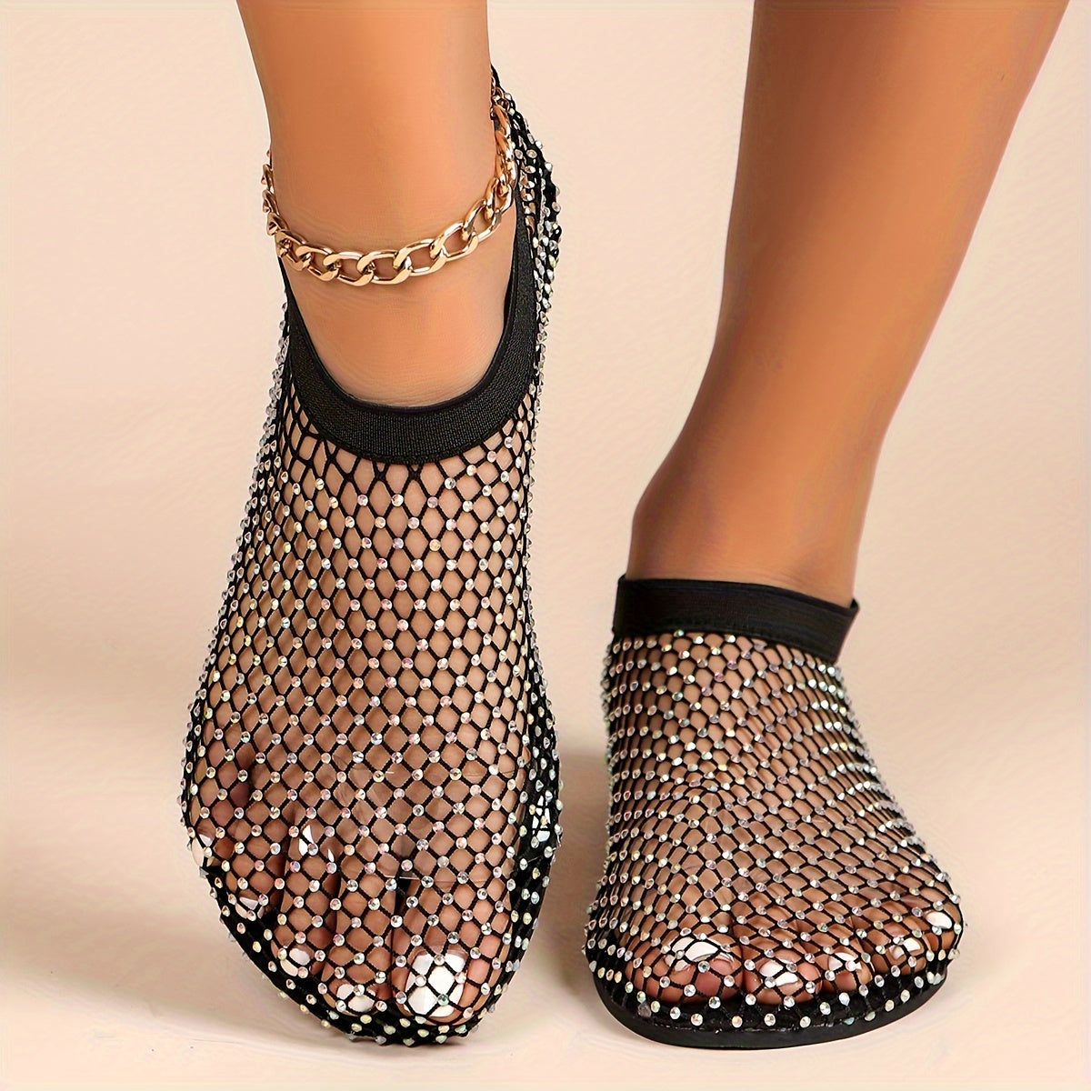 Women's Rhinestone Flat Sandals Summer Hollow Out Slip On Shoes