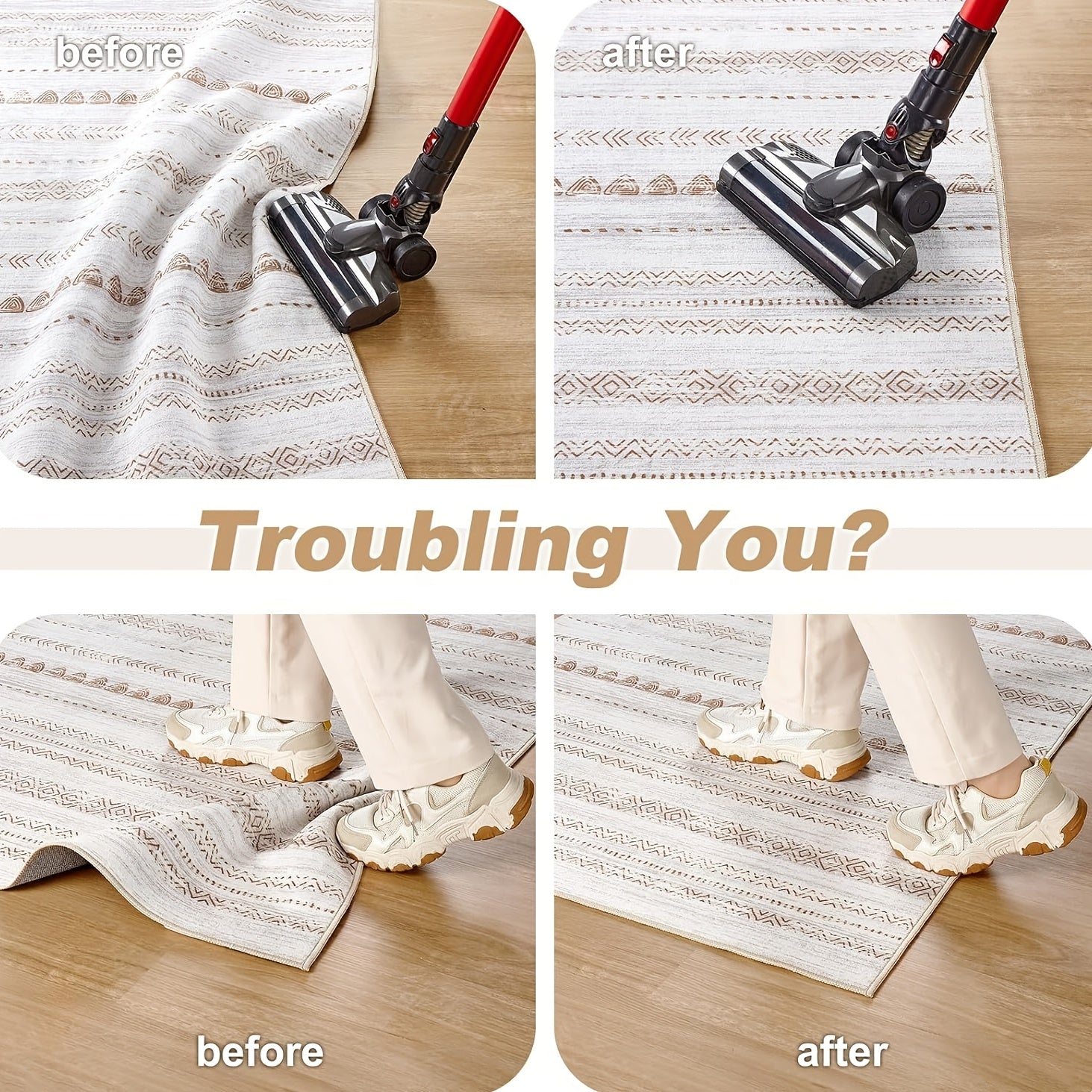 Non-Slip Washable Plastic Carpet Tape for Rugs, 4 Pieces, Indoor Use