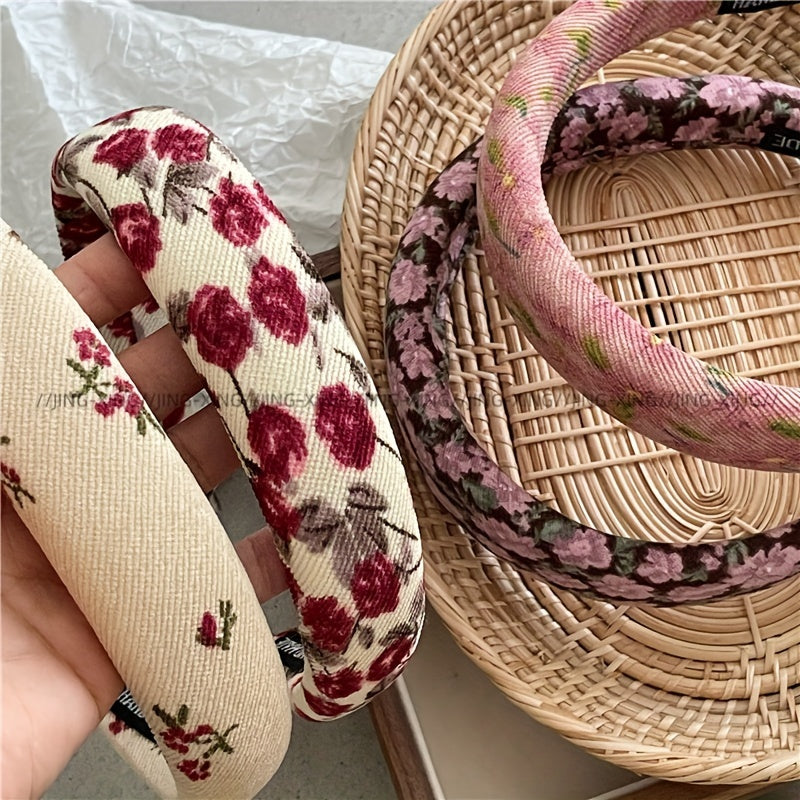 Vintage Floral Fabric Headband with Rose and Mixed Flowers for Women