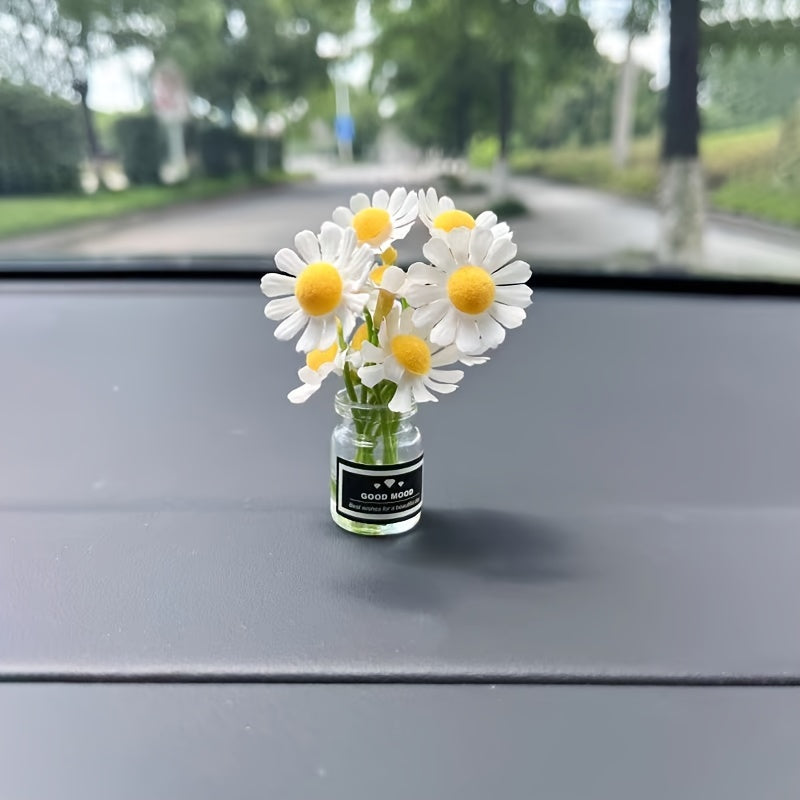 Women's Car Dashboard Decor Mini Daisy Glass Auto Accessories