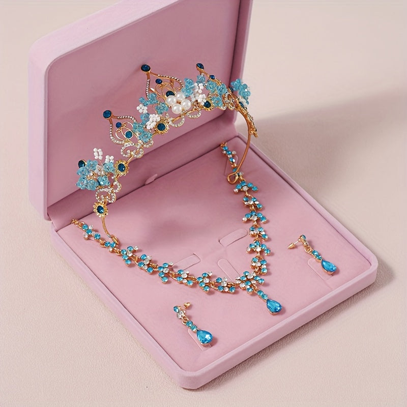 Conjunto de corona de novia con collar y pendientes, accesorios de joyería