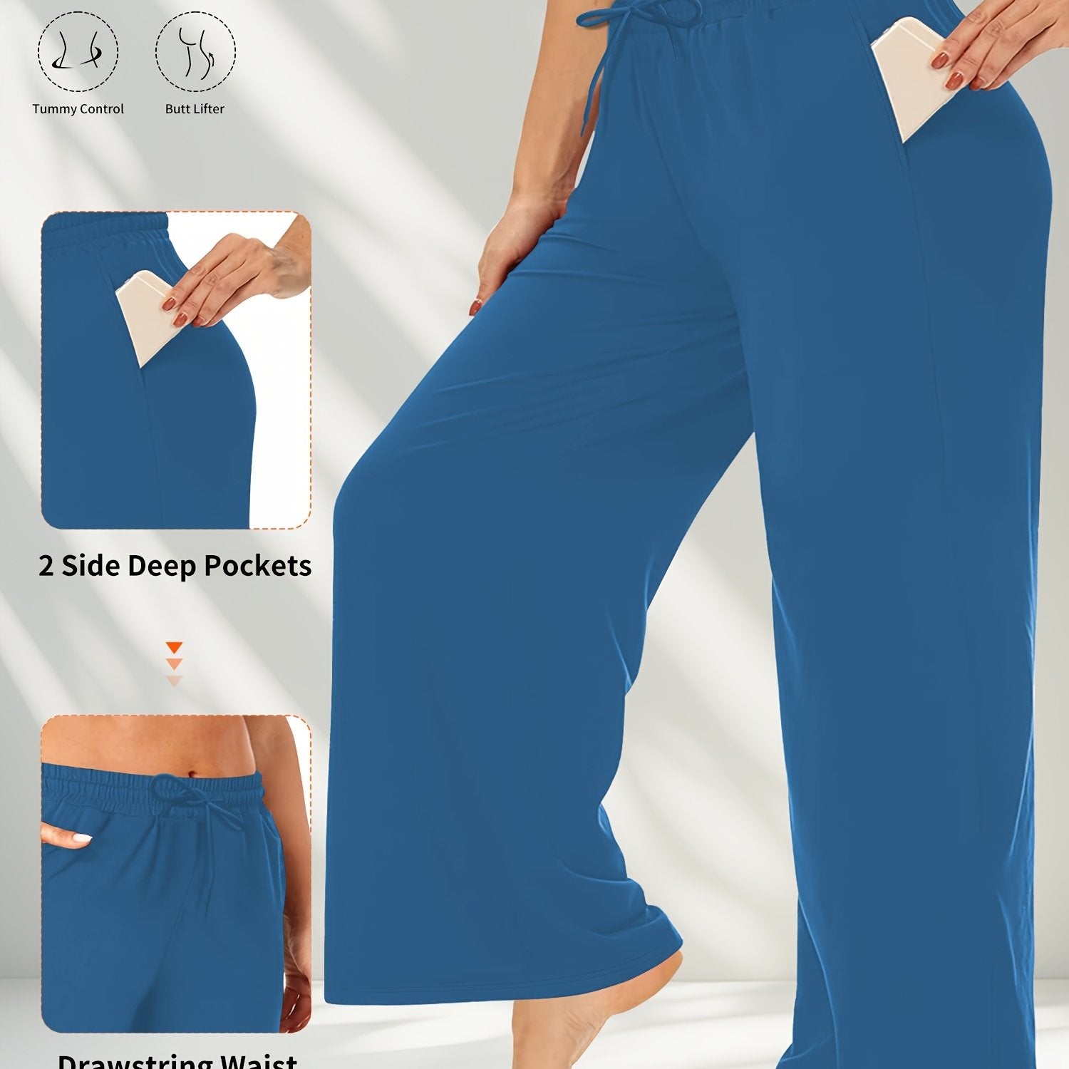 Plus Size Solid Color Pants Casual Drawstring Waist with Pockets Women