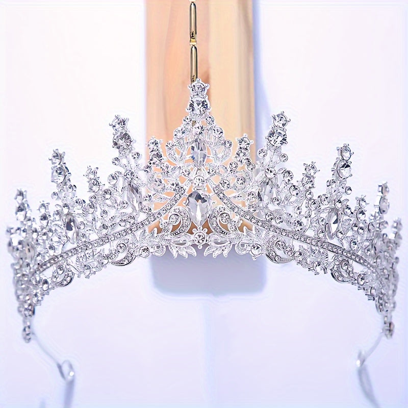 Bridal Headpiece Crystal-Studded Oversized Crown for Weddings and Events
