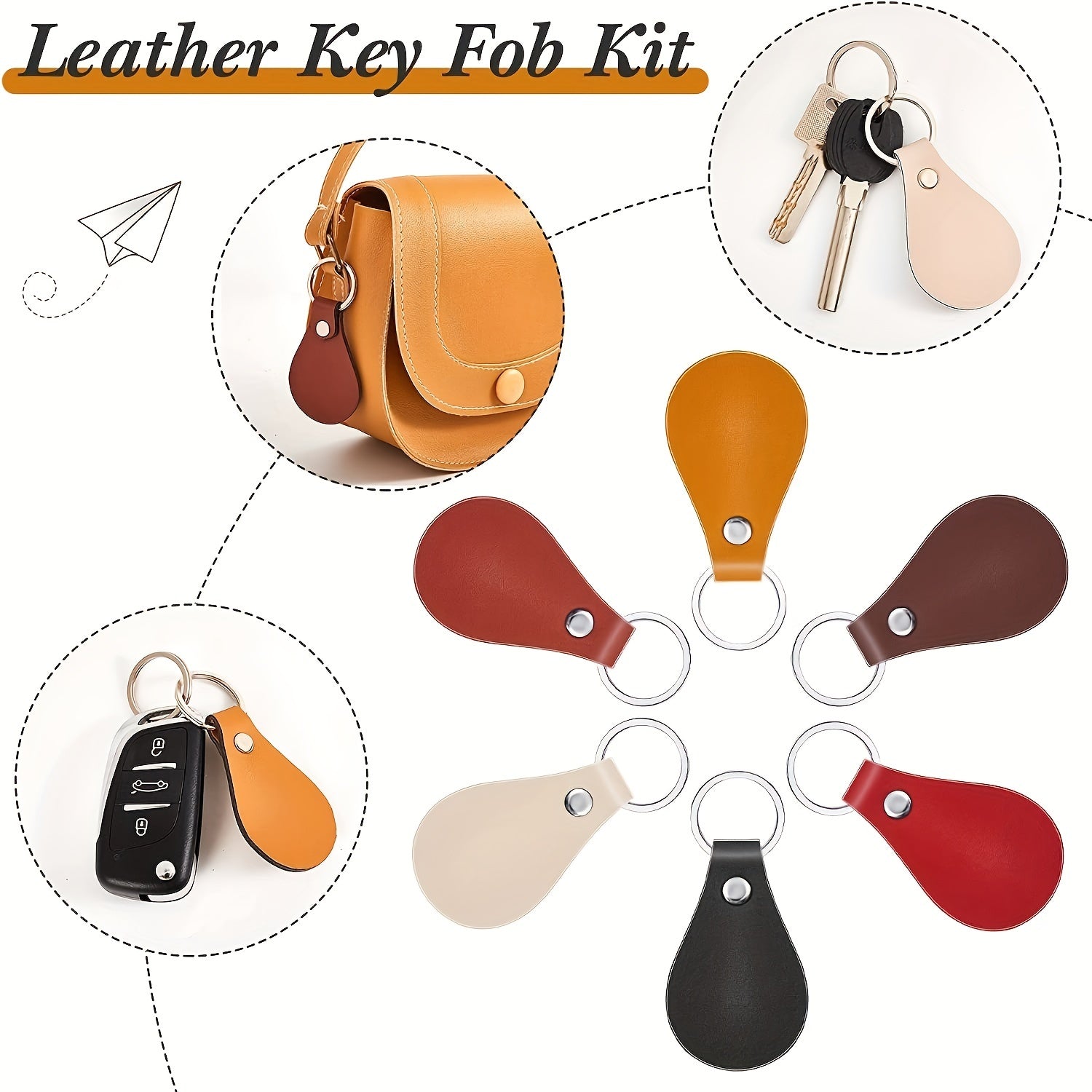Set of 40 Leather Key Fob Kits for DIY Crafts Includes PU Leather Blanks Rivets and Key Rings