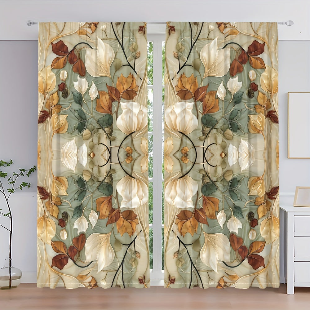 Floral Pattern Curtains Set for Bedroom Living Room Window Treatments Home Decor