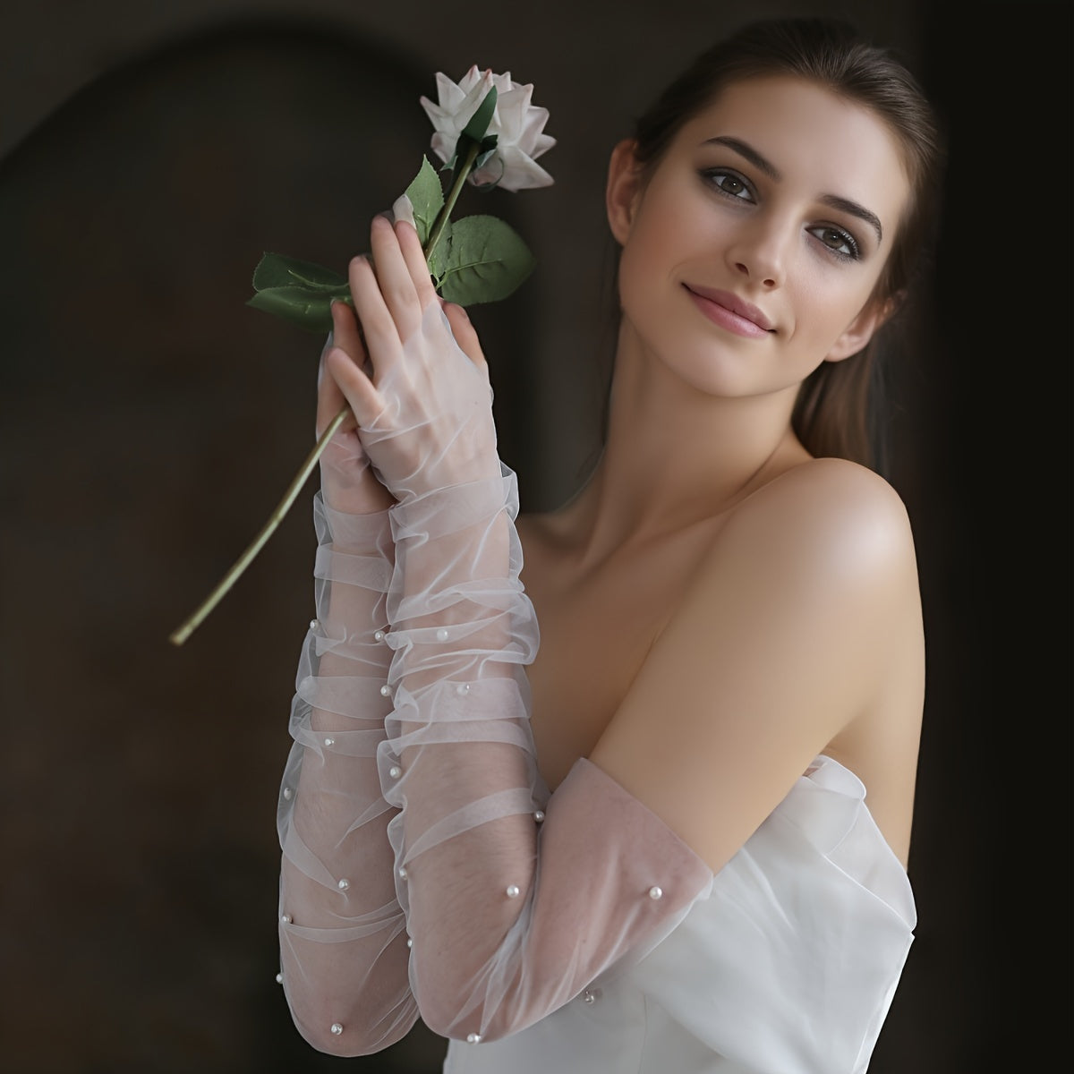 Pearl Net Sleeve Covers for Weddings and Parties Long Gloves for Bridal Photography