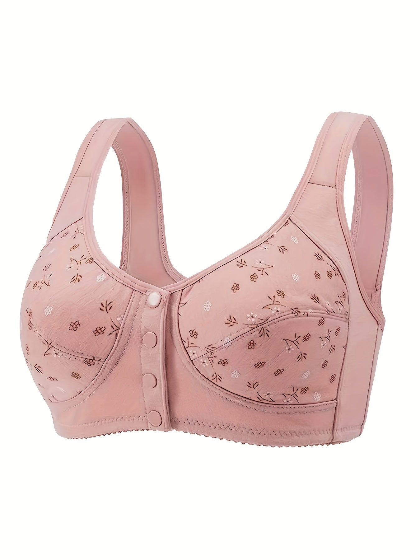 Sujetador sin aros con estampado floral para mujer, con cobertura total y cierre frontal
