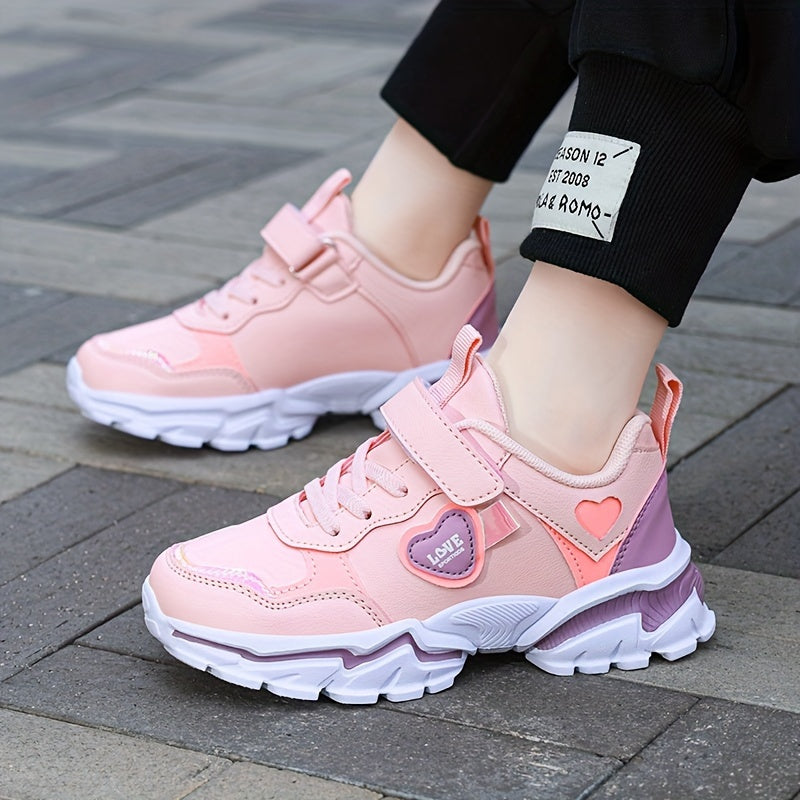 Girls Running Shoes Black and Pink Lightweight Glow-in-the-Dark Hook-and-Loop Sneakers