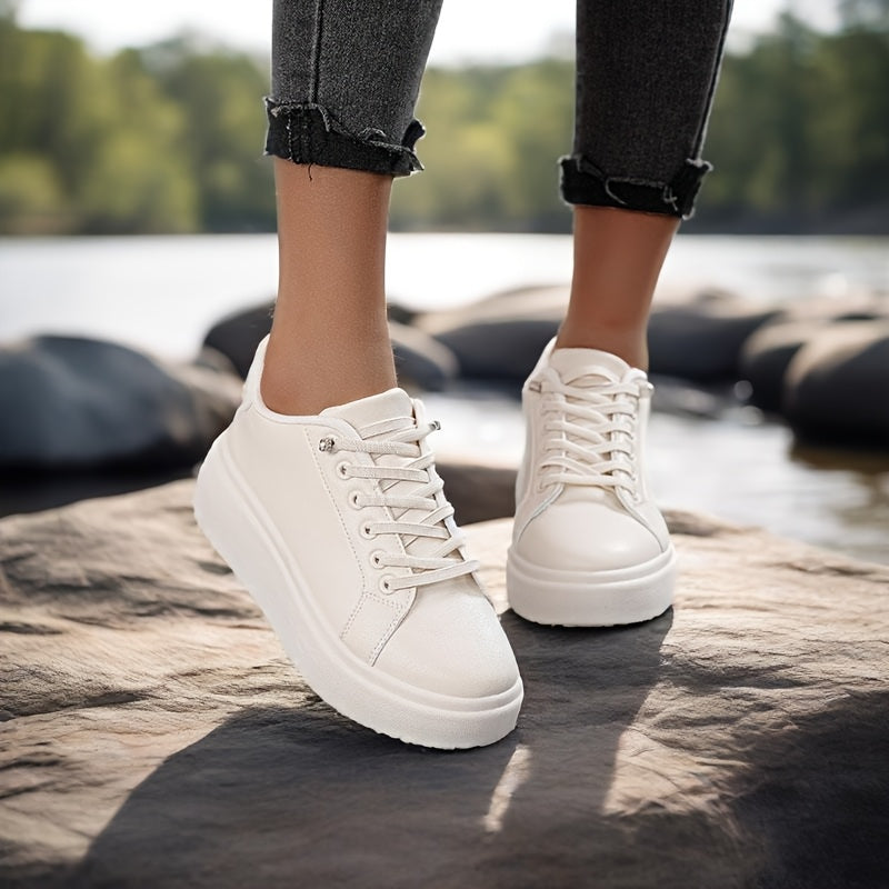 Zapatillas de plataforma transpirables para mujer con suela suave, zapatos casuales para todas las estaciones, blanco