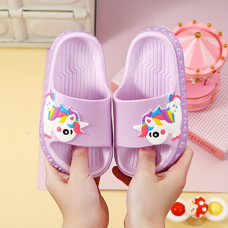 Kids' Cartoon Unicorn PVC Slippers Lightweight Breathable Slip-On Casual Shoes for Boys and Children Under 14