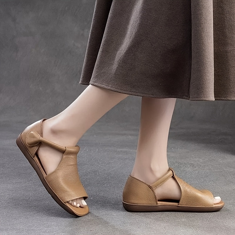 Women's Summer Open-Toe Sandals Breathable PU Low Heel Black Brown Green