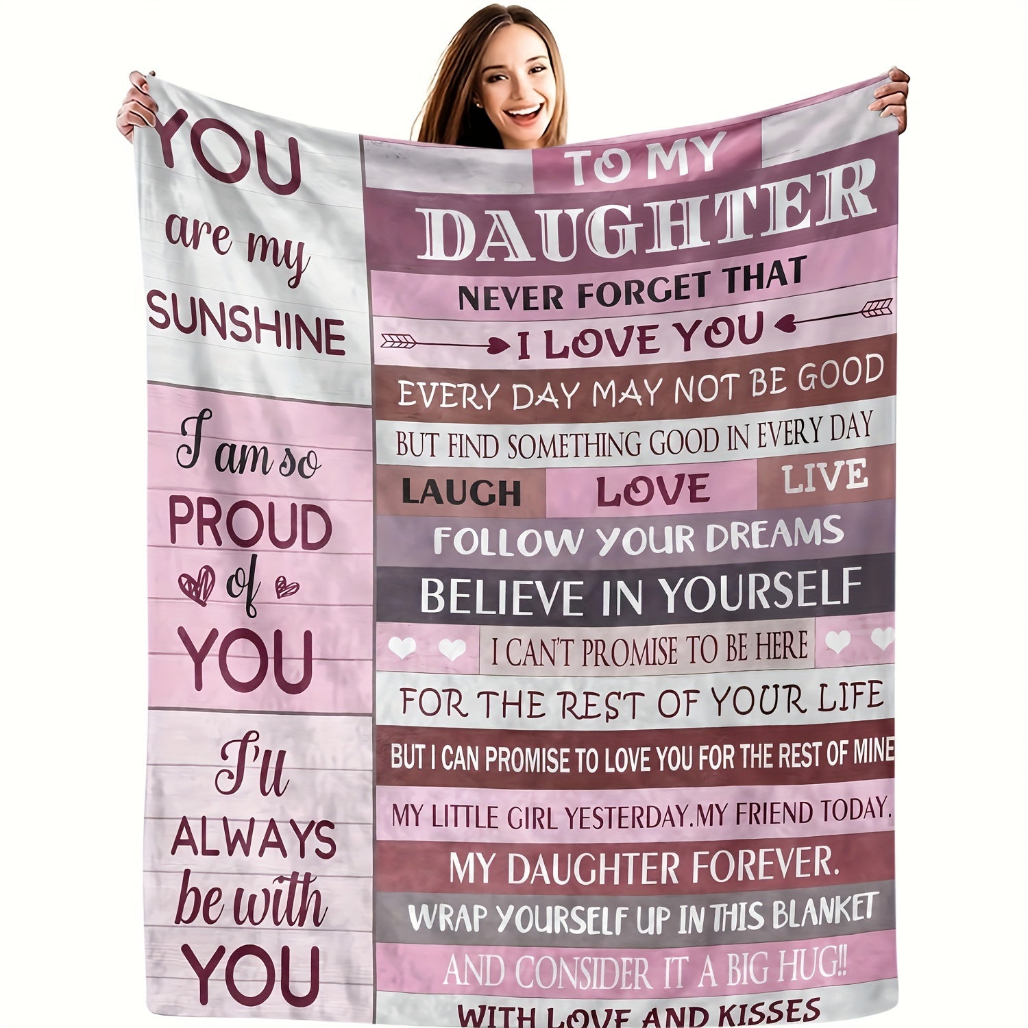 All-Season Flannel Throw Blanket with Lodge Style Design and Inspirational Message for Daughters
