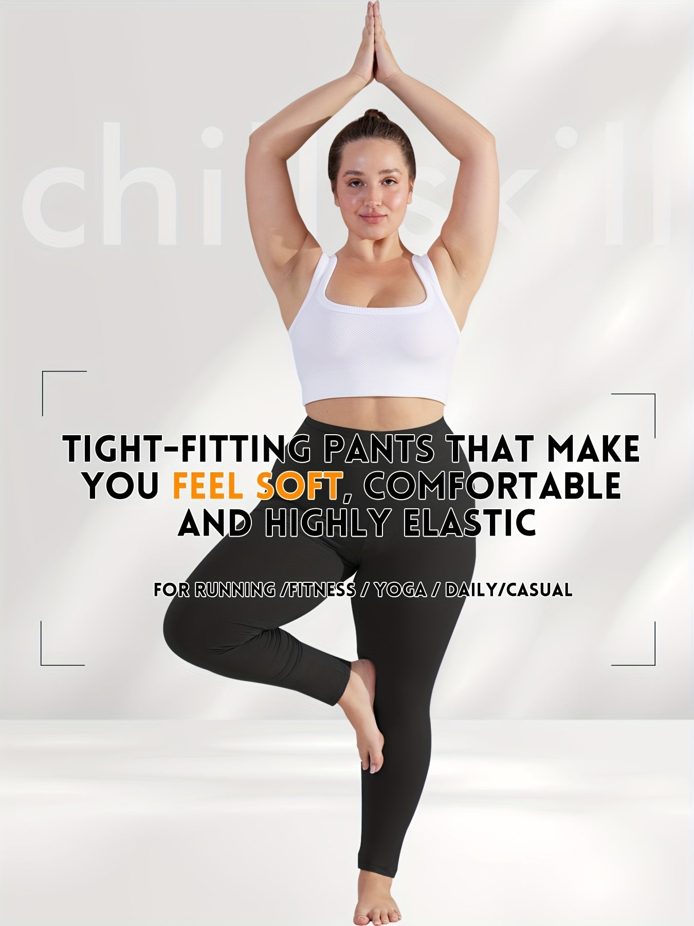 Plus Size High Waist Leggings 7/8 Length Opaque Stretchable Solid