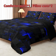 Set of 3 Black and Red Plaid Quilt Bedding with Pillowcases All-Season Soft