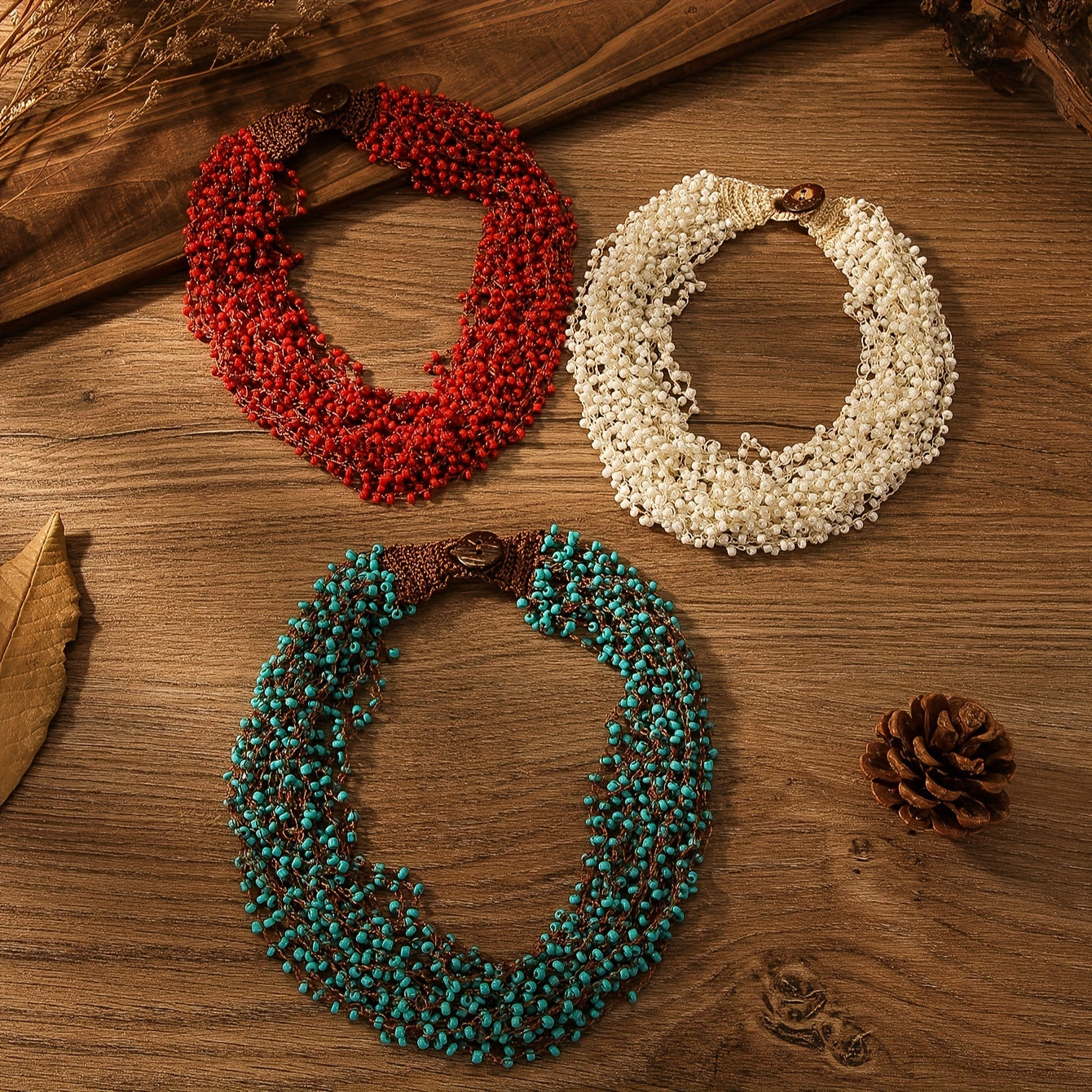 Boho Style Crochet Beaded Necklace Handmade for Holidays Unique Jewelry