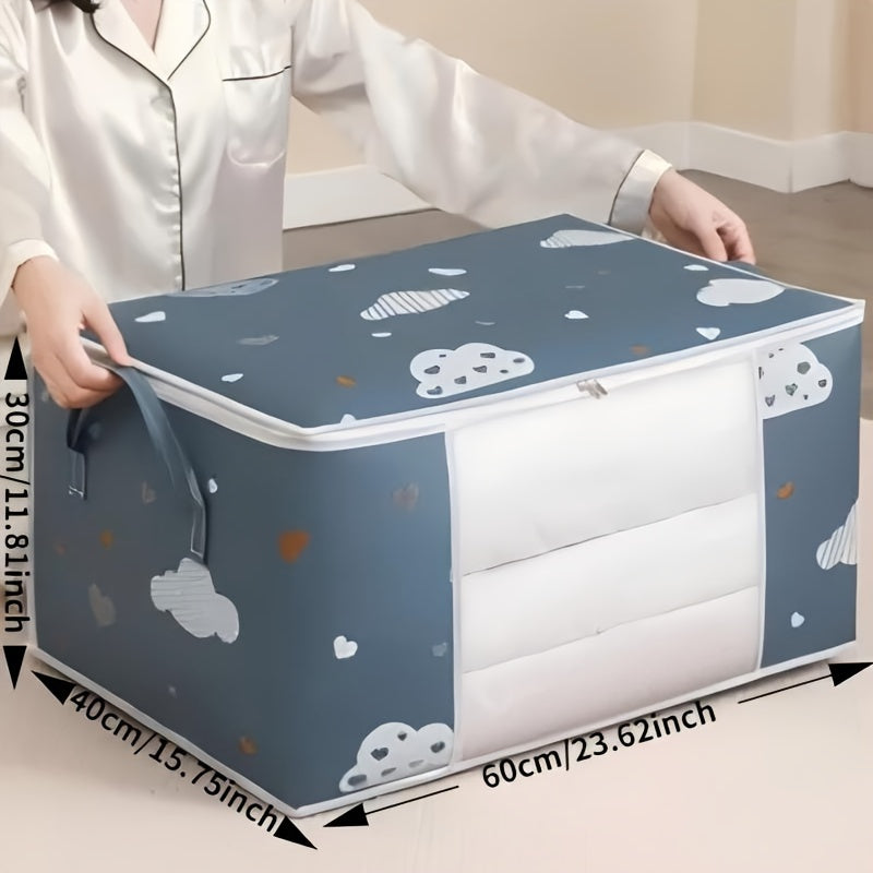 Gran caja de almacenamiento plegable con asas, ventana transparente impermeable para organizar ropa de cama y ropa